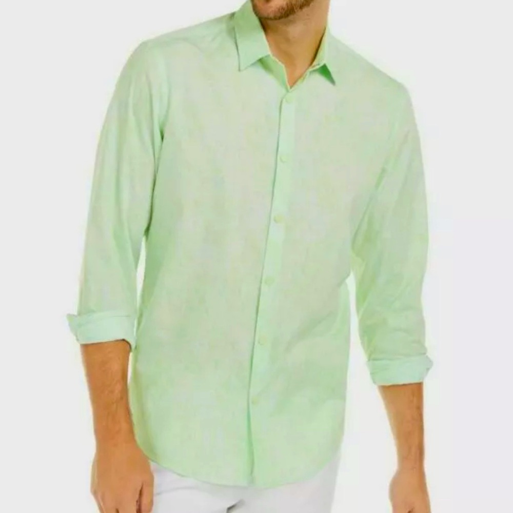 ALFANI Lime Oxide 100% Cotton Men's Snap Long Sleeve Shirt NEW Small Sm S